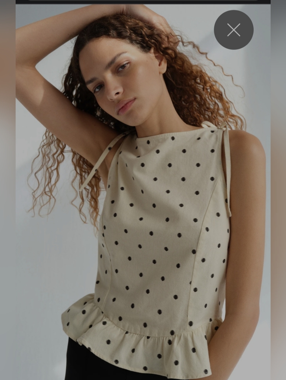 H&M Cream Polka Dot Tie-Shoulder Ruffle Tank